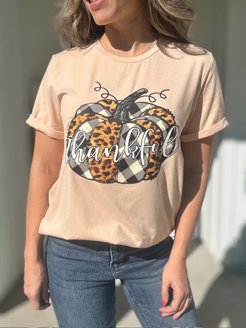 Khaki Thankful Pumpkin Graphic Tee