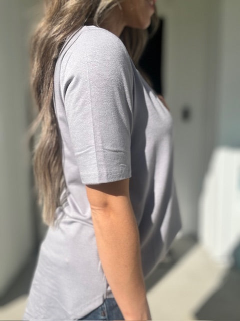 Grey V Neck Pocketed Tee