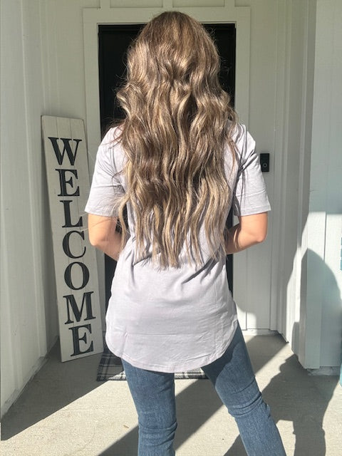 Grey V Neck Pocketed Tee